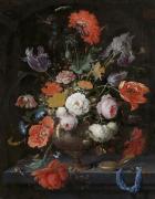 Картина Натюрморт з квітами і годинами, Абрахам Міньйон