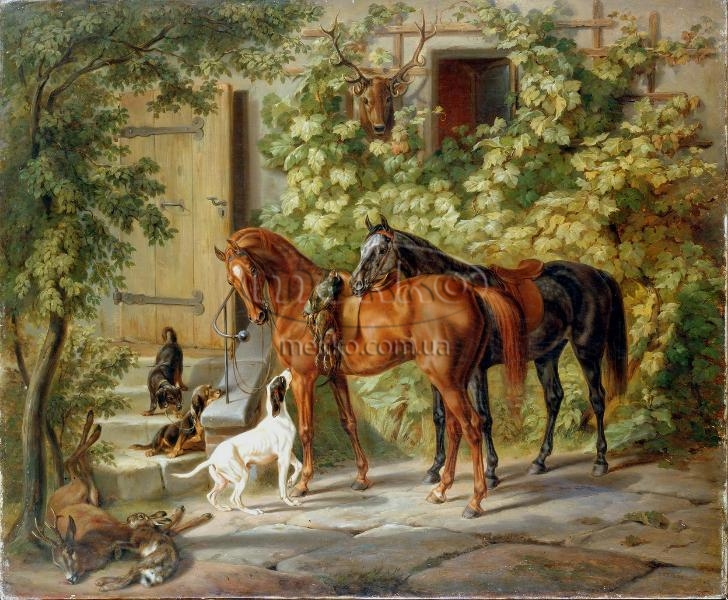 Картина Коні біля ганку, Адам Альбрехт
